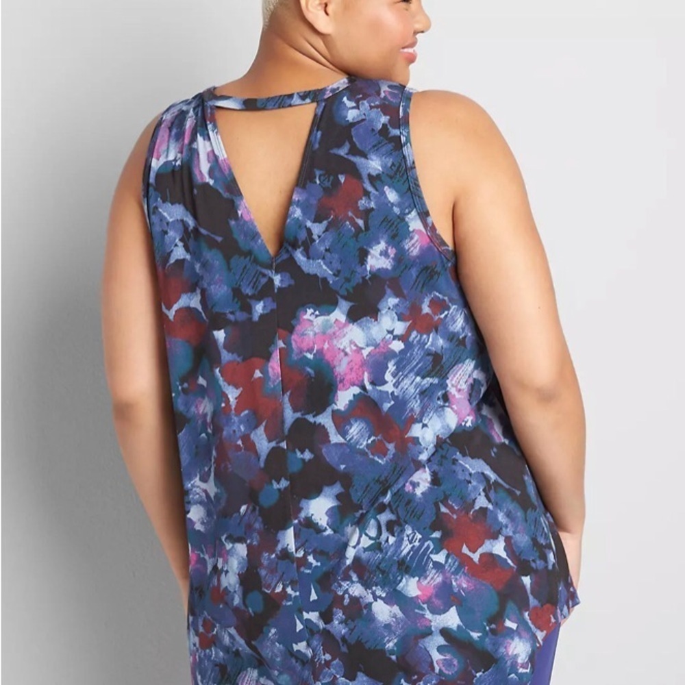 Livi Multicolor High Neck V Back Sleeveless  Soft Tunic Women's Size 34/36 - Picture 2 of 8